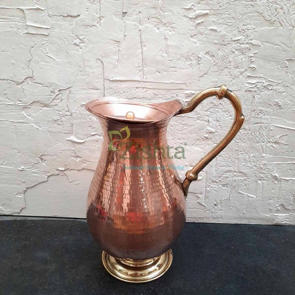 Zishta Copper Jug with Copper glasses: Traditional Mughalai Design count 4 Zishta Copper Jug with Copper glasses: Traditional Mughalai Design count 4