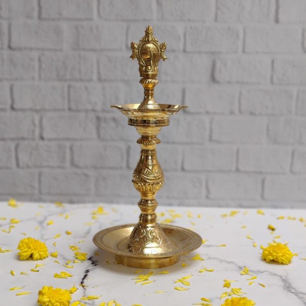 Sangu Chakram – Traditional Brass Kattai Vilakku (Single Lamp) Sangu Chakram – Traditional Brass Kattai Vilakku (Single Lamp)