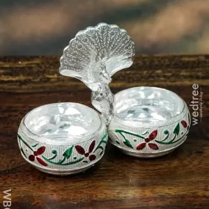 German Silver Kumkum Holder with Meenakari Design Embossed