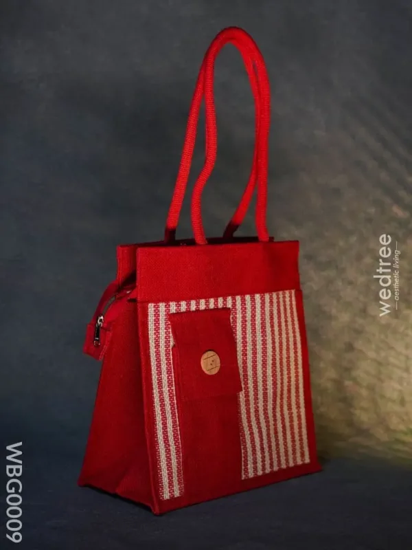 Jute bag – Taper strip with mobile pouch, inner pouch and zipper – Coloured