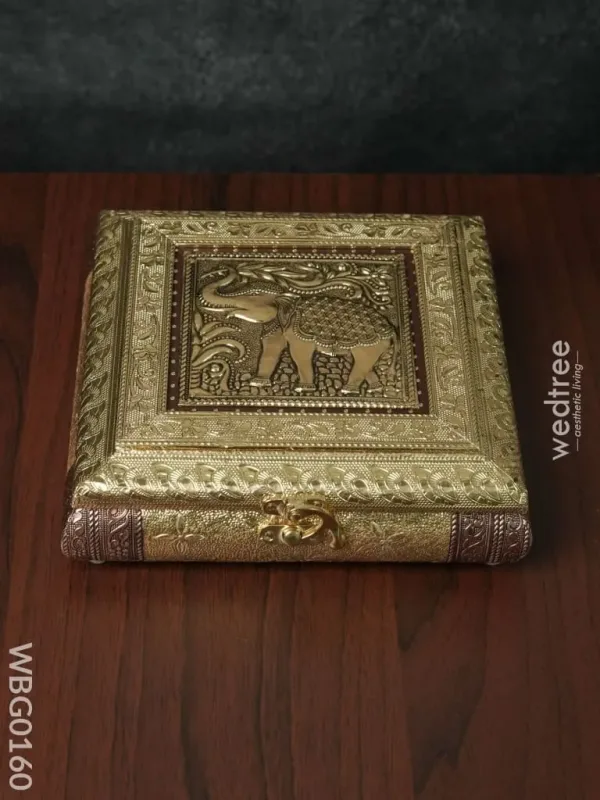 Oxidised Embossed Dry Fruit Box with Elephant Design – 8X8 Inches – WBG0160