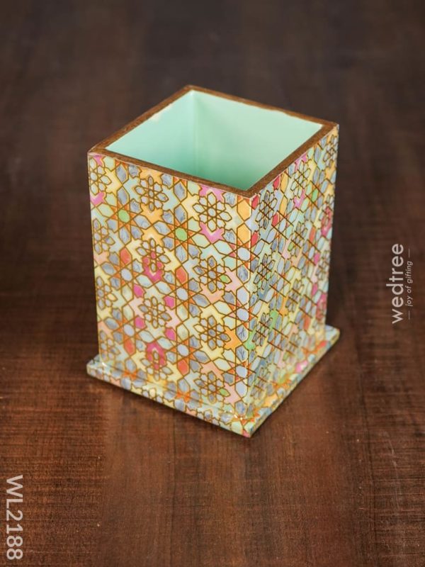 Wooden Pen stand – Digital Meenakari Work Wooden Pen stand – Digital Meenakari Work