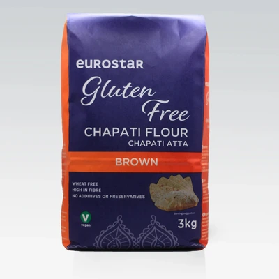 EUROSTAR GLUTEN FREE CHAPATI FLOUR BROWN 3 KG EUROSTAR GLUTEN FREE CHAPATI FLOUR BROWN 3 KG