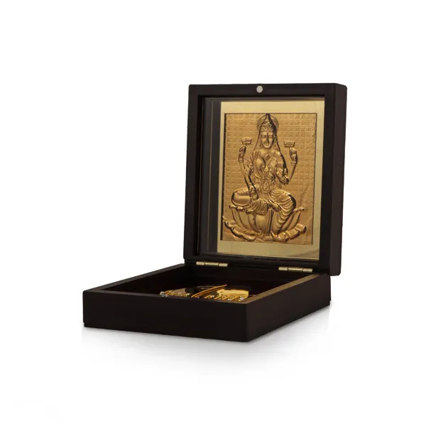 Mahalakshmi With Sri Padham Box – Small Gold Print Mahalakshmi With Sri Padham Box – Small Gold Print