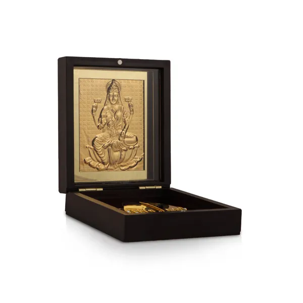 Mahalakshmi With Sri Padham Box – Small Gold Print Mahalakshmi With Sri Padham Box – Small Gold Print