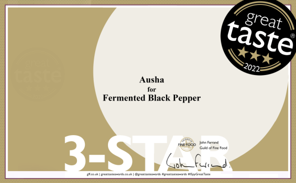 Ausha Fermented Black Peppercorns 100g – 3*** Star Winner GREAT TASTE AWARD