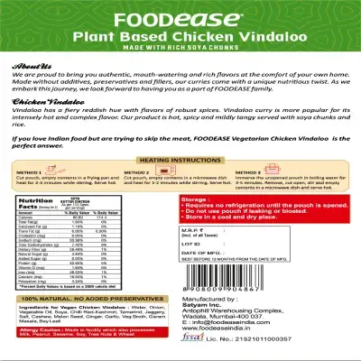 FOODEASE PLANT BASED CHICKEN VINDALOO WITH GRAVY 300GMS FOODEASE PLANT BASED CHICKEN VINDALOO WITH GRAVY 300GMS