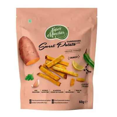 Super Munchies Vacuum Cooked Tandoori Sweet Potato Chips – 50g Super Munchies Vacuum Cooked Tandoori Sweet Potato Chips – 50g