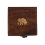 Box Carved With Elephant Inlaid 4x4 Inch_6