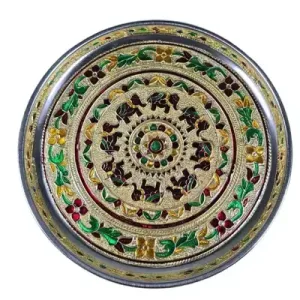 Elephants Group Meenakari Pooja Plate – 9 inch