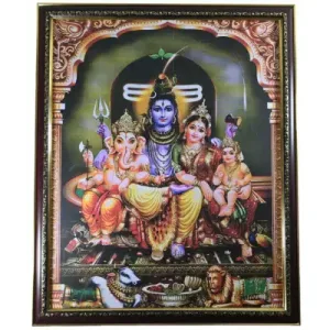 Lord Shiva Family – Lingam Picture with wooden frame – 18 x 22 inches