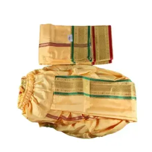 Readymade Silk Panchakacham with Angavastram – Yellow