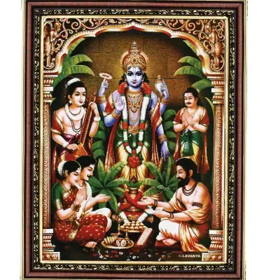 Sri Satya Narayana Picture with wooden frame – 14 x 11 inches Sri Satya Narayana Picture with wooden frame – 14 x 11 inches