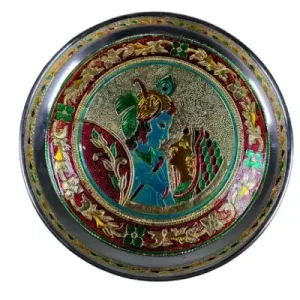 Stainless Steel Pooja Plate – Radha Krishna design