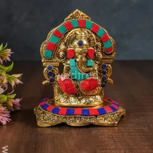 White Metal Frame Ganesha with Stone Work – WL1175