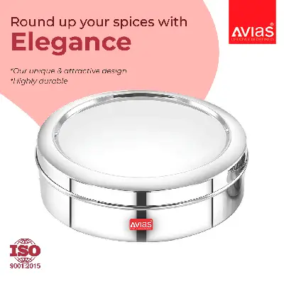SS Utensils – Avias Spice Box Elegant SS (Medium) SS Utensils – Avias Spice Box Elegant SS (Medium)