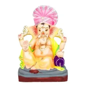 MH Ganesha – Clay- 12 Inch – Colour Turban Right Trunk