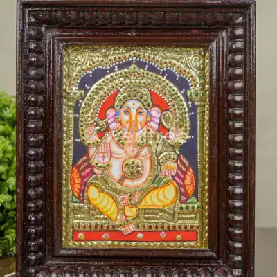Tanjore Painting – Ganesha – Flat (Gold Foil) – 8×6 inch – WL1821 Tanjore Painting – Ganesha – Flat (Gold Foil) – 8×6 inch – WL1821