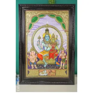 Tanjore Painting – Shiv Parivar – Flat (Gold Foil) – 3×2 ft – WL4593