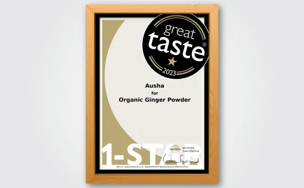 Ausha Organic Ginger powder 500g – 1* GREAT TASTE AWARD 2023 – Certified Organic by Soil Association in the UK – FREE DELIVERY GINGER POWDER