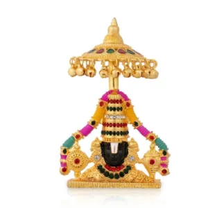 Balaji Bust with Umbrella Black - Gold Polish - Stone - 4.5 Inch