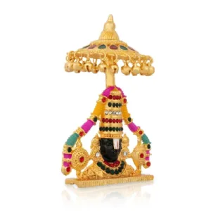 Balaji Bust with Umbrella Black – Gold Polish – Stone – 4.5 Inch