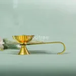 White Metal Chowki with Diya & Hanging Bells-WBG1276 White Metal Chowki with Diya & Hanging Bells-WBG1276