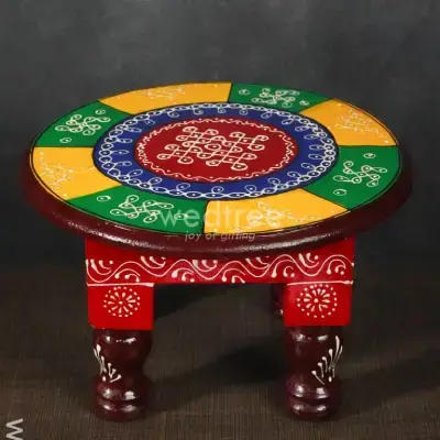 Colourful Rangoli Pooja Stool-10 Inches Round-WL1888 Colourful Rangoli Pooja Stool-10 Inches Round-WL1888
