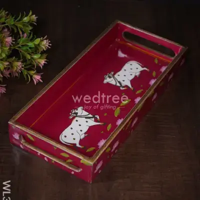 Digital Printed Pichwai Trays (Pink) Small -WL3195-1 Digital Printed Pichwai Trays (Pink) Small -WL3195-1