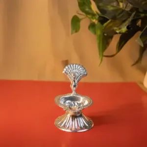 German Silver Peacock Diya-3inch-WBG1915