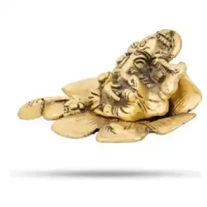 Golden Ganesh Sitting On Hibiscus Flower – Aluminium – 2.5 Inch – 175 Gms