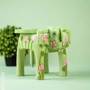Hand Painted Pichwai Elephant Stool-8inch-Green-WL5108-1