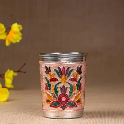 Meenakari Glass-Floral Design-Copper-WBG1819-2 Meenakari Glass-Floral Design-Copper-WBG1819-2