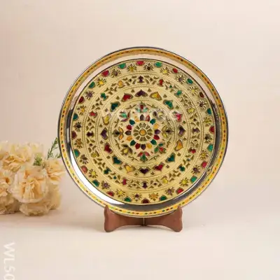 Meenakari Plate-Gold-12inch-WL5053 Meenakari Plate-Gold-12inch-WL5053