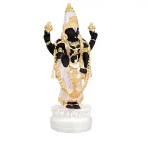 Vishnu Murti Standing On Lotus – Silver Polish – 5 x 2.25 Inches