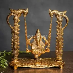 White Metal Ganesha on Swing gold Finish-W3629