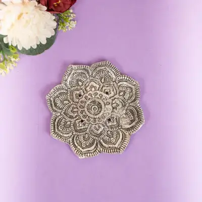 Zinc Alloy-Flower Agarbathi Stand-Silver-WBG1801-2 Zinc Alloy-Flower Agarbathi Stand-Silver-WBG1801-2