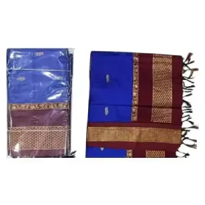 6 Yards Kalyani Cotton Butta Saree-Blue 6 Yards Kalyani Cotton Butta Saree-Blue