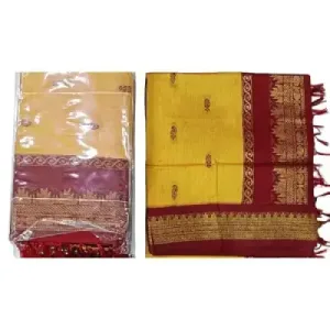 6 Yards Kalyani Cotton Butta Saree-Yellow 6 Yards Kalyani Cotton Butta Saree-Yellow