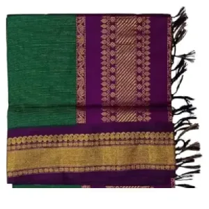 6 Yards Kalyani Cotton Vairaoosi Saree-Green 6 Yards Kalyani Cotton Vairaoosi Saree-Green