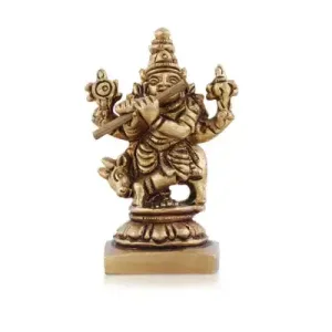 Krishna Statue with Cow - 2 x 1.5 Inches - Antique Brass Idol - 0.080 Kgs