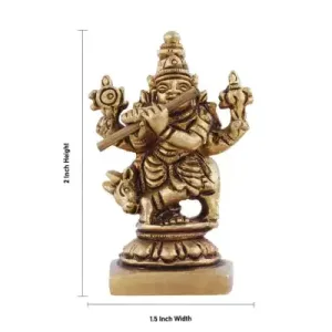 Krishna Statue with Cow – 2 x 1.5 Inches – Antique Brass Idol – 0.080 Kgs