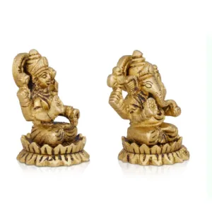 Lakshmi Ganesha Lotus Base – Box – Brass AF – 2.5 Inch – 365 Gms