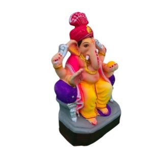 MH Ganapathy Colour Raja Crown – Clay – 8 Inch – Left Trunk