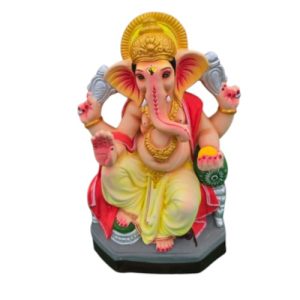 MH Ganapathy Colour Simhasan (Red)- Clay - 14 Inch - Left Trunk