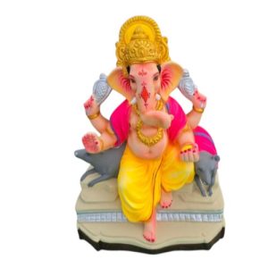MH Ganapathy Colour Mouse Simhasan- Clay - 14 Inch - Left Trunk