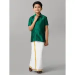 Boys Green Half Sleeves Shirt with White Dhoti Combo K9_3