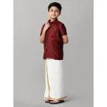 Boys Maroon Half Sleeves Shirt with White Dhoti Combo K7_3