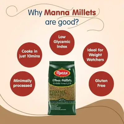 Manna Millets 3kg – Natural Grains Combo Pack of 3 | Foxtail 1kg, Kodo 1kg, Little 1kg | Native Low GI Millet Rice | Nutrient Powerhouse, High Protein & More Fibre Than Rice Manna Millets 3kg – Natural Grains Combo Pack of 3 | Foxtail 1kg, Kodo 1kg, Little 1kg | Native Low GI Millet Rice | Nutrient Powerhouse, High Protein & More Fibre Than Rice