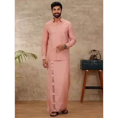 Ramraj – Art Silk Copper Tone Shirt with Dhoti & Towel Set (Full Sleeves) Ramraj – Art Silk Copper Tone Shirt with Dhoti & Towel Set (Full Sleeves)